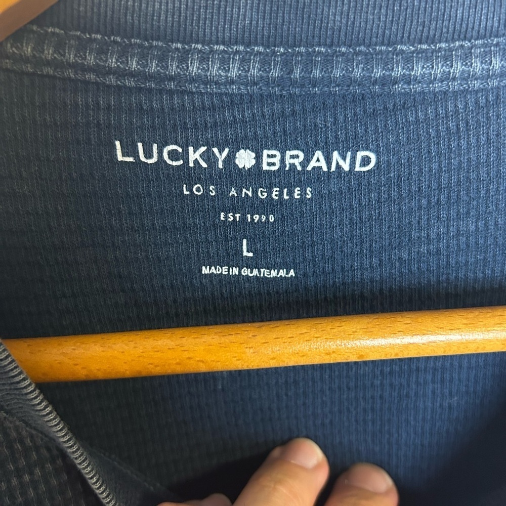 VTG Lucky Brand dungarees waffle knit shirt Mens Size L Navy Blue Cozy Comfortab - Picture 8 of 11